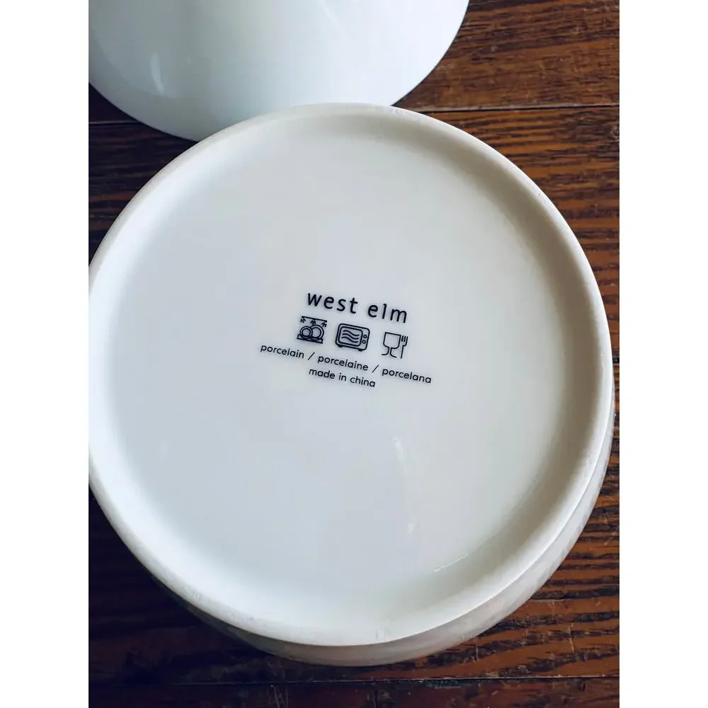 Set of 3 West Elm Solid White Porcelain Bowls 6”wide x 2.75”tall